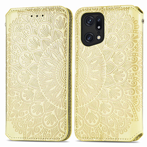 Funda de Cuero Cartera con Soporte Patron de Moda Carcasa S01D para Oppo Find X5 5G Oro