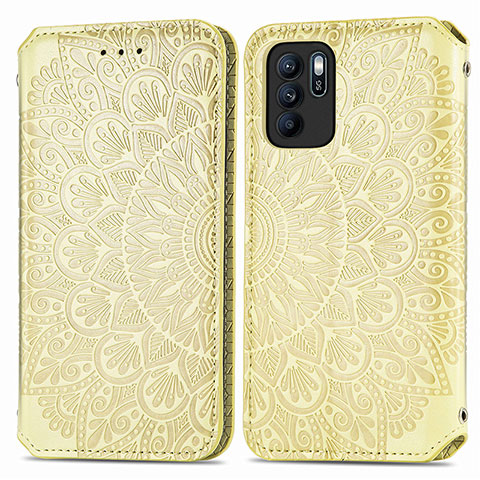 Funda de Cuero Cartera con Soporte Patron de Moda Carcasa S01D para Oppo Reno6 Z 5G Oro