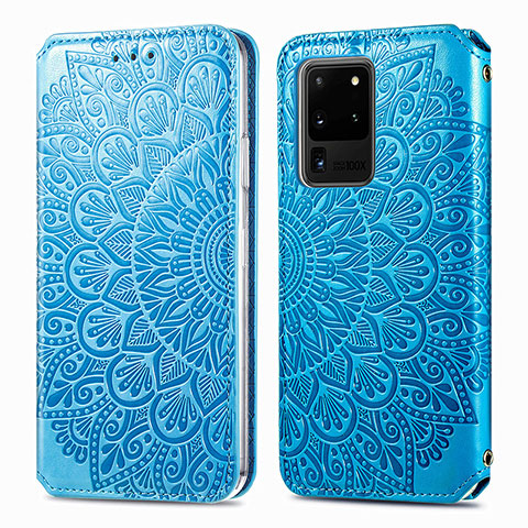Funda de Cuero Cartera con Soporte Patron de Moda Carcasa S01D para Samsung Galaxy S20 Ultra 5G Azul