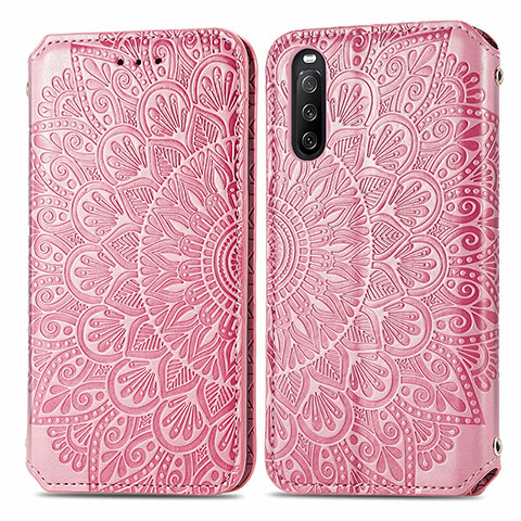 Funda de Cuero Cartera con Soporte Patron de Moda Carcasa S01D para Sony Xperia 10 III Oro Rosa