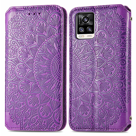 Funda de Cuero Cartera con Soporte Patron de Moda Carcasa S01D para Vivo V20 Morado