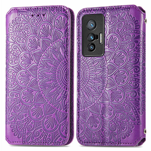 Funda de Cuero Cartera con Soporte Patron de Moda Carcasa S01D para Vivo X70 5G Morado