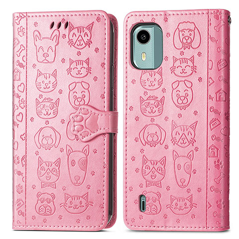 Funda de Cuero Cartera con Soporte Patron de Moda Carcasa S03D para Nokia C12 Rosa