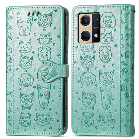 Funda de Cuero Cartera con Soporte Patron de Moda Carcasa S03D para Oppo F21 Pro 4G Verde