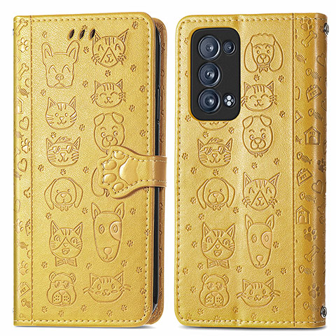 Funda de Cuero Cartera con Soporte Patron de Moda Carcasa S03D para Oppo Reno6 Pro+ Plus 5G Amarillo