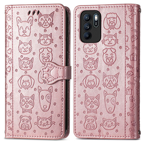 Funda de Cuero Cartera con Soporte Patron de Moda Carcasa S03D para Oppo Reno6 Z 5G Oro Rosa