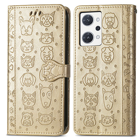 Funda de Cuero Cartera con Soporte Patron de Moda Carcasa S03D para Oppo Reno7 A Oro