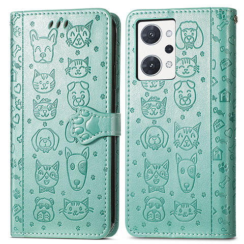 Funda de Cuero Cartera con Soporte Patron de Moda Carcasa S03D para Oppo Reno7 A Verde