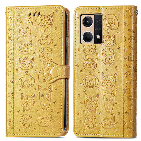 Funda de Cuero Cartera con Soporte Patron de Moda Carcasa S03D para Oppo Reno8 4G Amarillo