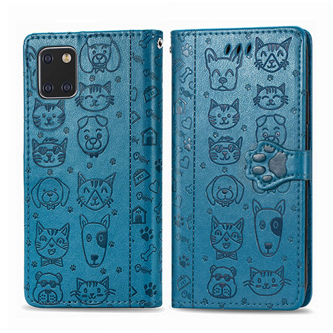 Funda de Cuero Cartera con Soporte Patron de Moda Carcasa S03D para Samsung Galaxy A81 Azul