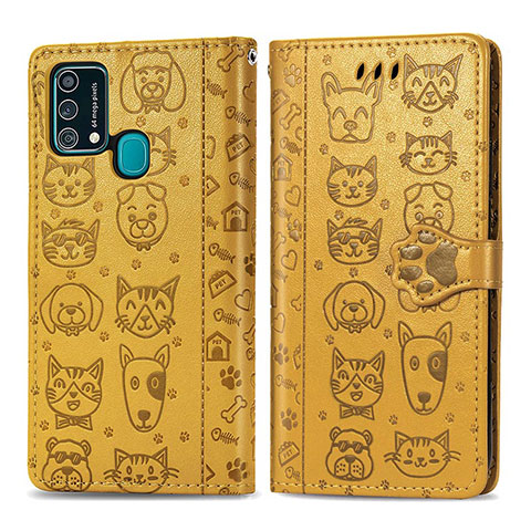 Funda de Cuero Cartera con Soporte Patron de Moda Carcasa S03D para Samsung Galaxy F41 Amarillo