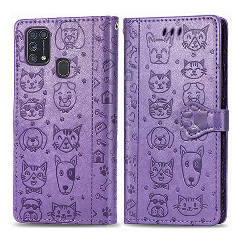 Funda de Cuero Cartera con Soporte Patron de Moda Carcasa S03D para Samsung Galaxy M21s Morado