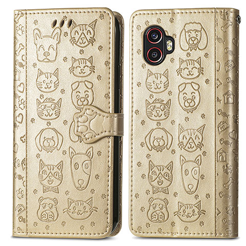 Funda de Cuero Cartera con Soporte Patron de Moda Carcasa S03D para Samsung Galaxy XCover 6 Pro 5G Oro