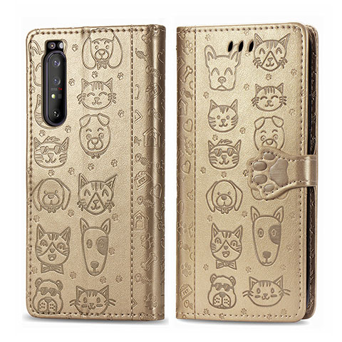 Funda de Cuero Cartera con Soporte Patron de Moda Carcasa S03D para Sony Xperia 1 II Oro