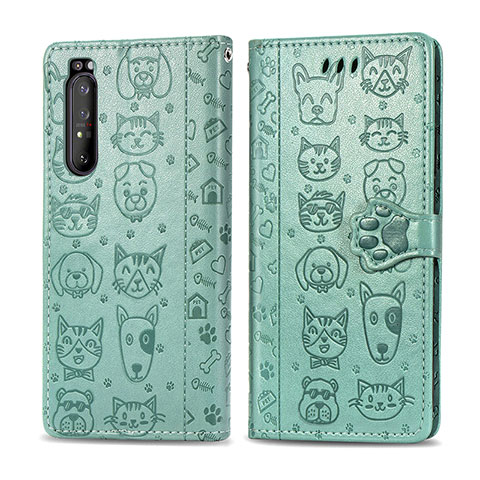 Funda de Cuero Cartera con Soporte Patron de Moda Carcasa S03D para Sony Xperia 1 II Verde