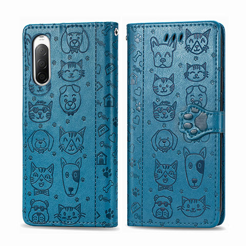 Funda de Cuero Cartera con Soporte Patron de Moda Carcasa S03D para Sony Xperia 10 II Azul