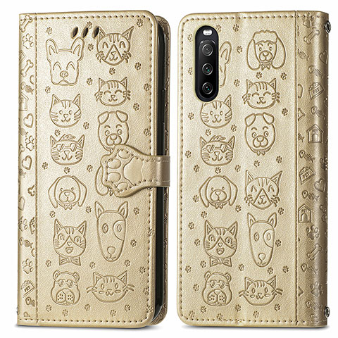 Funda de Cuero Cartera con Soporte Patron de Moda Carcasa S03D para Sony Xperia 10 III Oro