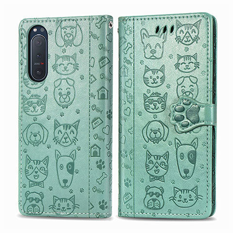 Funda de Cuero Cartera con Soporte Patron de Moda Carcasa S03D para Sony Xperia 5 II Verde