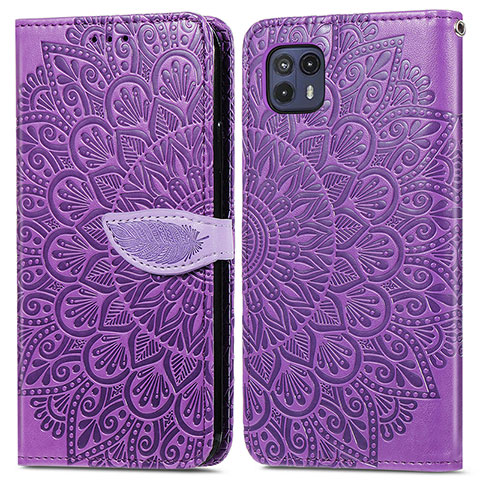 Funda de Cuero Cartera con Soporte Patron de Moda Carcasa S04D para Motorola Moto G50 5G Morado