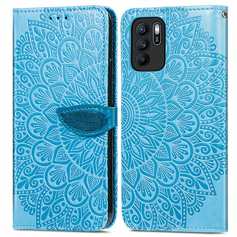 Funda de Cuero Cartera con Soporte Patron de Moda Carcasa S04D para Oppo Reno6 Z 5G Azul