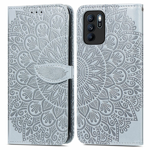 Funda de Cuero Cartera con Soporte Patron de Moda Carcasa S04D para Oppo Reno6 Z 5G Gris