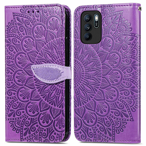 Funda de Cuero Cartera con Soporte Patron de Moda Carcasa S04D para Oppo Reno6 Z 5G Morado