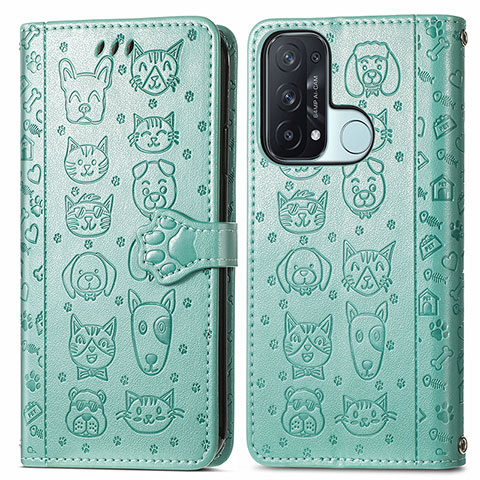 Funda de Cuero Cartera con Soporte Patron de Moda Carcasa S05D para Oppo Reno5 A Verde