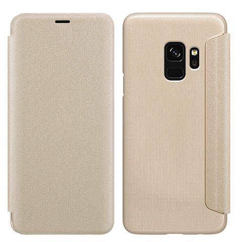 Funda de Cuero Cartera con Soporte S01 para Samsung Galaxy S9 Oro