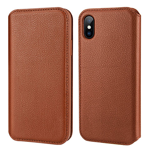 Funda de Cuero Cartera para Apple iPhone X Marron