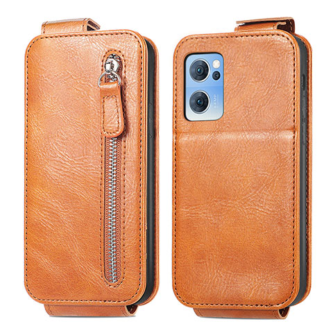 Funda de Cuero Flip para Oppo Reno7 5G Marron