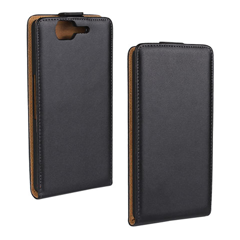 Funda de Cuero Flip para Wiko Highway Negro