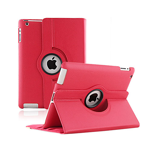 Funda de Cuero Giratoria con Soporte para Apple iPad 2 Rojo