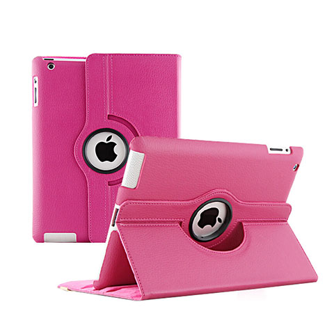 Funda de Cuero Giratoria con Soporte para Apple iPad 2 Rosa Roja