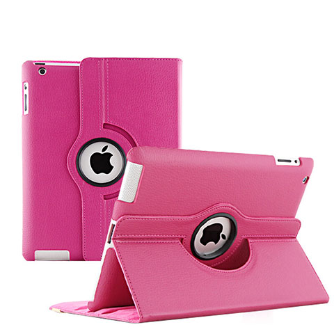 Funda de Cuero Giratoria con Soporte para Apple iPad 3 Rosa Roja