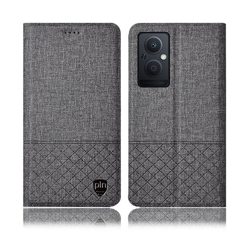 Funda de pano Cartera con Soporte H12P para Oppo Reno8 Z 5G Gris