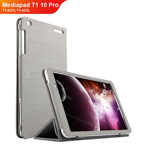 Funda de pano Cartera con Soporte para Huawei Mediapad T1 10 Pro T1-A21L T1-A23L Gris