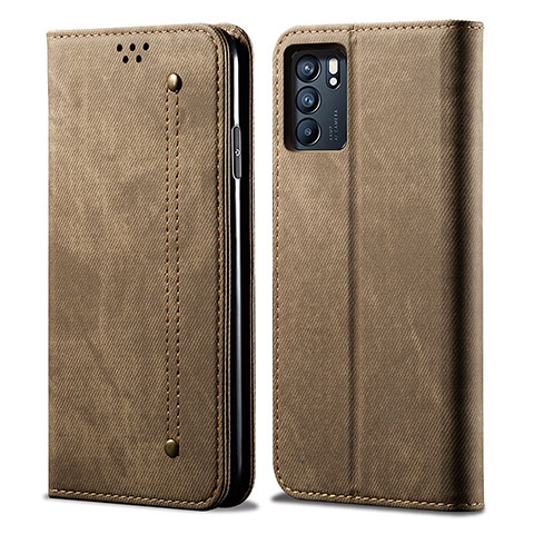 Funda de pano Cartera con Soporte para Oppo Reno6 Pro 5G India Caqui