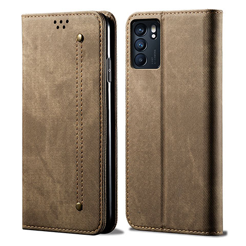 Funda de pano Cartera con Soporte para Oppo Reno6 Z 5G Caqui