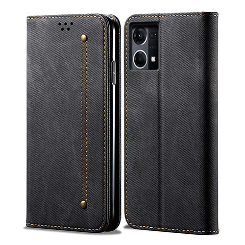 Funda de pano Cartera con Soporte para Oppo Reno7 4G Negro