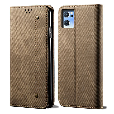 Funda de pano Cartera con Soporte para Oppo Reno7 SE 5G Caqui