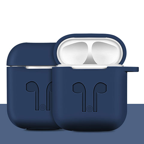 Funda de Silicona con Mosqueton Enchufe para AirPods Carcasa de Carga A04 Azul