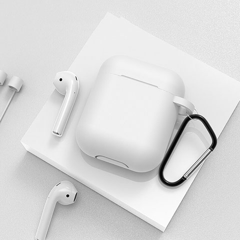 Funda de Silicona con Mosqueton Enchufe para AirPods Carcasa de Carga C02 Blanco