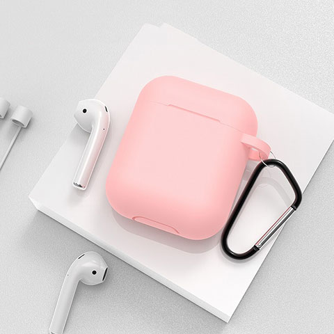 Funda de Silicona con Mosqueton Enchufe para AirPods Carcasa de Carga C02 Rosa