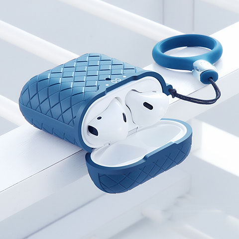 Funda de Silicona con Mosqueton Enchufe para AirPods Carcasa de Carga C04 Azul