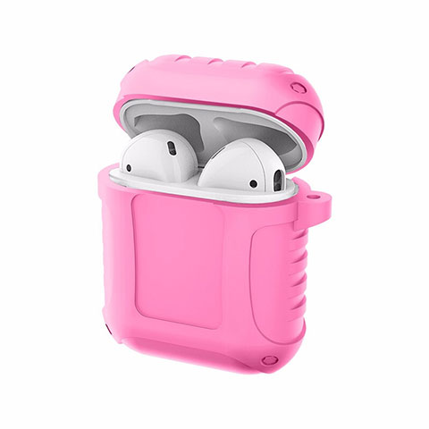 Funda de Silicona con Mosqueton Enchufe para AirPods Carcasa de Carga C06 Rosa