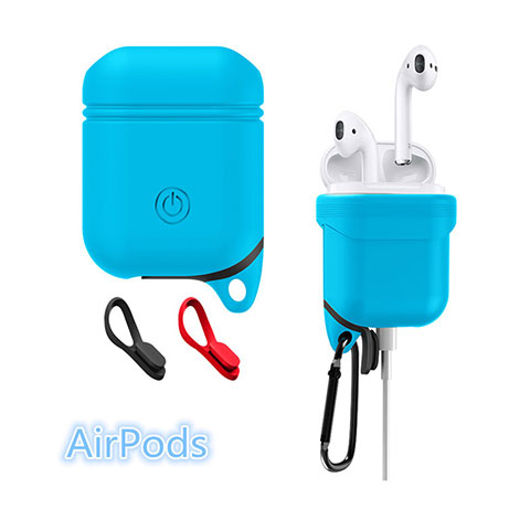 Funda de Silicona con Mosqueton Enchufe para AirPods Carcasa de Carga Z02 Azul Cielo