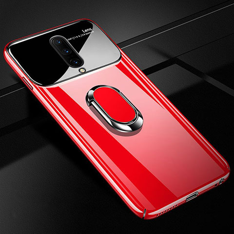 Funda Dura Plastico Rigida Carcasa Espejo 360 Grados con Magnetico Anillo de dedo Soporte para OnePlus 7 Pro Rojo