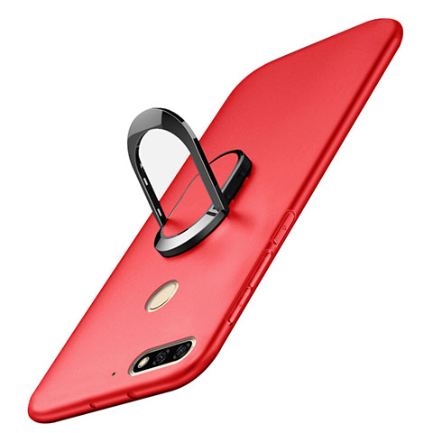 Funda Dura Plastico Rigida Carcasa Mate con Anillo de dedo Soporte A01 para Huawei Enjoy 8 Rojo