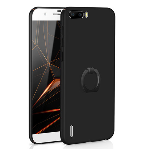 Funda Dura Plastico Rigida Carcasa Mate con Anillo de dedo Soporte A01 para Huawei Honor 6 Plus Negro