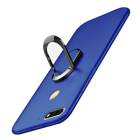 Funda Dura Plastico Rigida Carcasa Mate con Anillo de dedo Soporte A01 para Huawei Honor 7C Azul